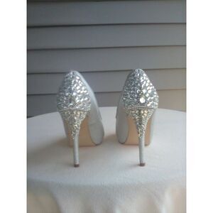 Silver Peep Open Toe Platform Pumps with Gems on Heels De Blossom Brand size 8